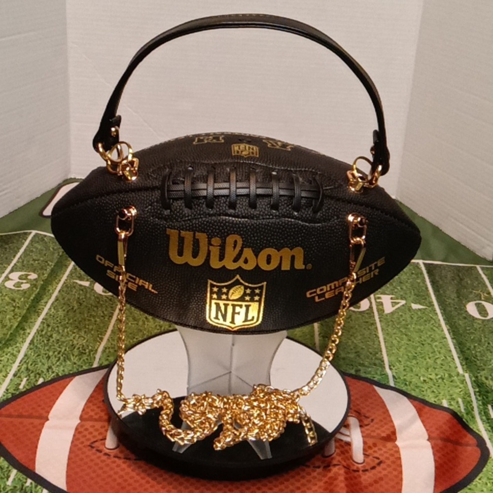 LIMITED EDITION Black and Gold Leather Football Bag π - Picture 6 of 17